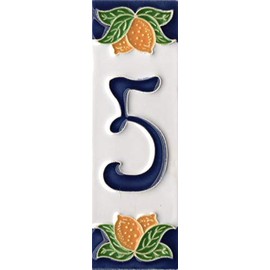 Italian Ceramic Numbers & Letters House Numbers Lemon Design Tile Size 10cm x 3.5cm 3 to 6 Tile Frames (Number 5)