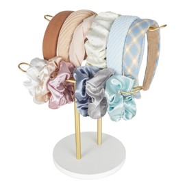 2 Tier Hair Scrunchie Storage Headband Holder Hair Band Stand Hair Accessories Organiser for Hair Bobbles Girls Hair Clips Hair Band Scrunchie Headband, Gold
