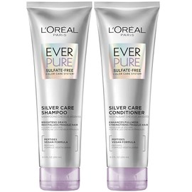 Lâ€™Oréal Paris L'Oreal Paris EverPure Silver Care - Set de champú y acondicionador sin sulfatos, fórmula vegana nutritiva con péptidos para aclarar las canas, 1 kit