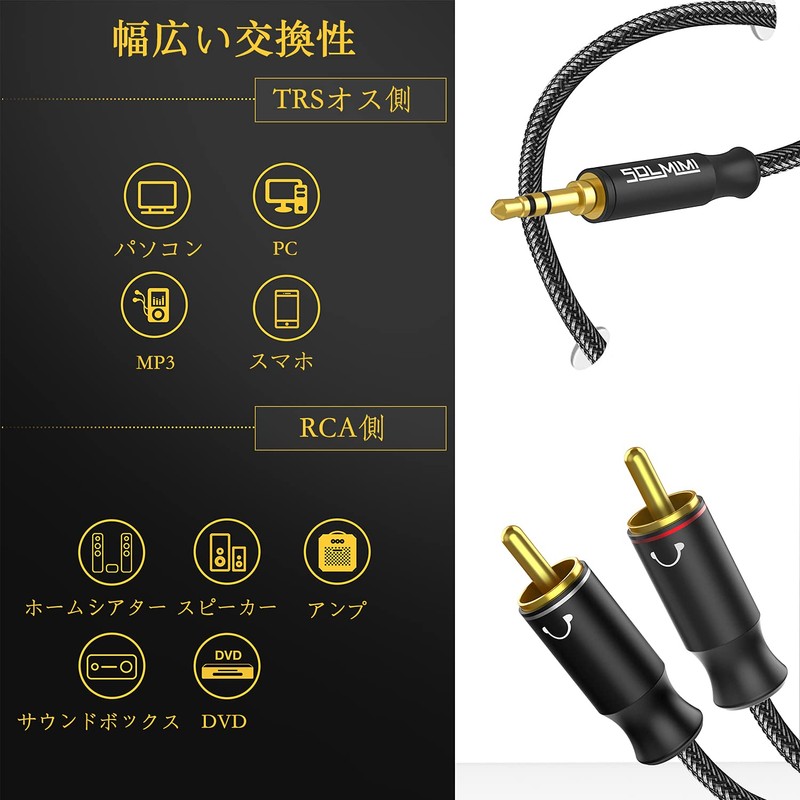 SOLMIMI 2.4m 3.5mm Stereo Mini Plug to 2RCA Converter Cable
