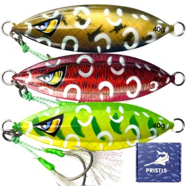 Pristis 3 pcs 40g Sinking Jigs, Slow Fall Pitch Metal Fishing Lures for Long-Distance Casting, Vertical Jig Spoon Saltwater Freshwater, Sea Fishing for Tuna, Grouper, Dogtooth, Snapper, Bass, Salmon