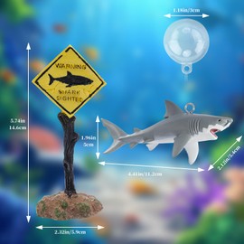 MHLLGN Fish Tank Decor Set, Plastic Great White Shark Statue with Floating Ball and a Warning Sign Decor, Fish Tank Decorations, Fish Aquariums Accessories, Aquarium Decor