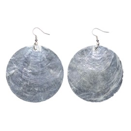 Miniblings Mother of Pearl Earrings 6 cm Shell Pearl Circle Disc White Handmade Fashion Jewellery I Earrings Silver-Plated, Cotton