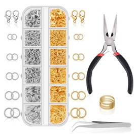 Jump Rings and Jewelry Pliers Jewelery Making Supplies 1200Pcs Jewellery Repair Kit with Jump Rings Lobster Clasps Plier and Tweezer for DIY Earring Bracelet Keychain Necklace
