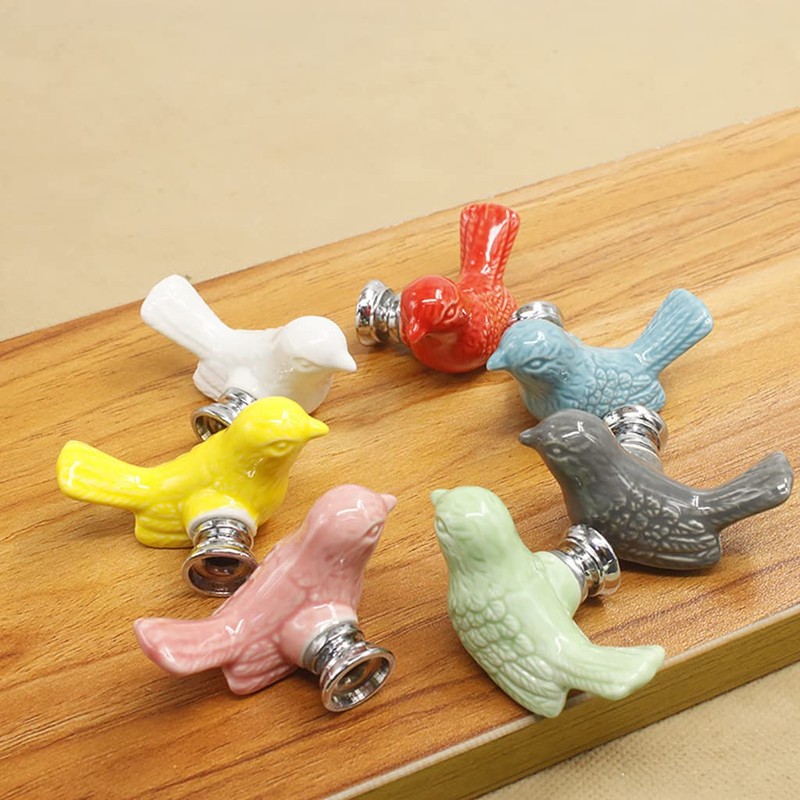 ESreake 10Pcs Bird Shape Ceramic Kids Drawer Knobs,Cute Cartoon Animal