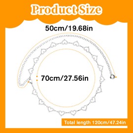 Piriuuo Heart Chain Belt, Rhinestone Belt Adjustable Waist Chain Belt Hollow-Design Waist Chains for Women Metal Waist Belt for Women(Silver)