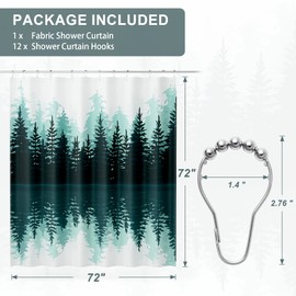 AmazerBath Shower Curtain Green, Washable Cloth Sage Green Shower Curtain Sets with 12 Metal Shower Curtain Hooks, Luxury Waterproof Rustic Fabric Shower Curtains for Bathroom Decor, 72x72 Inches