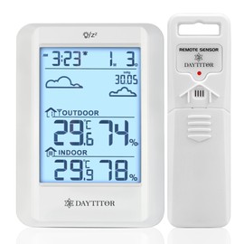 DAYTITOR Outdoor Thermometer Weather Stations Wireless High Precision Temperature Humidity Gauge Monitor with 330ft Range Remote Sensor,Wireless Digital Hygrometer,Outdoor Thermometer Waterproof,White
