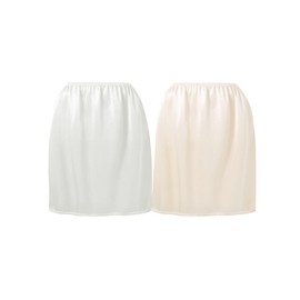 Hanpceirs Pack of 2 Women's Petticoat Underskirts for Women Half Briefs for Under Dresses Satin Skirt Extenders 40 cm, White and beige