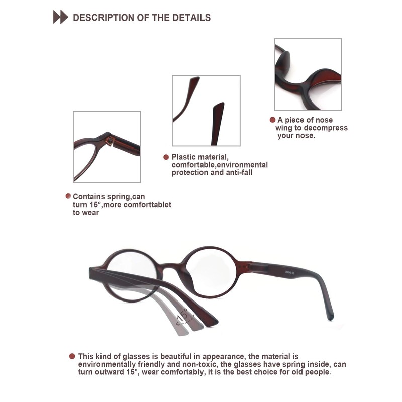 HEEYYOK 2.0 Round Reading Glasses For Women Men 5-Pack,Spring Hinge,Retro