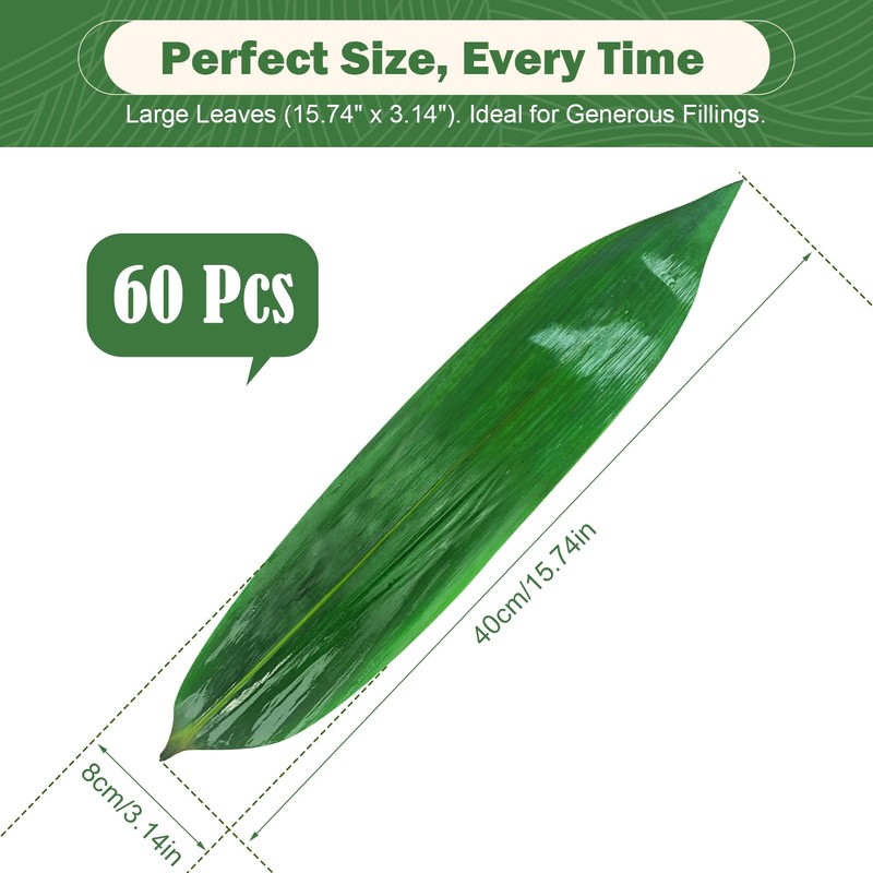 60 Pcs Fresh Vacuum Banana Leaves for Cooking, Bamboo Leaves
