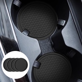 KAQISI Car Cup Holder Coaster, 4PCS 2.75 Inch Diameter Non-Slip Universal Insert Coaster, Durable, Suitable for Most Car Interior, Car Accessory for Women and Men (Black)
