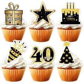 18pcs Gold Glitter 40 Dessert Cupcake Topper Pick for Men Woman40th Years Old Happy Birthday Party Theme Decor Supplies Celebrate Weeding Anniversary Party Decorations