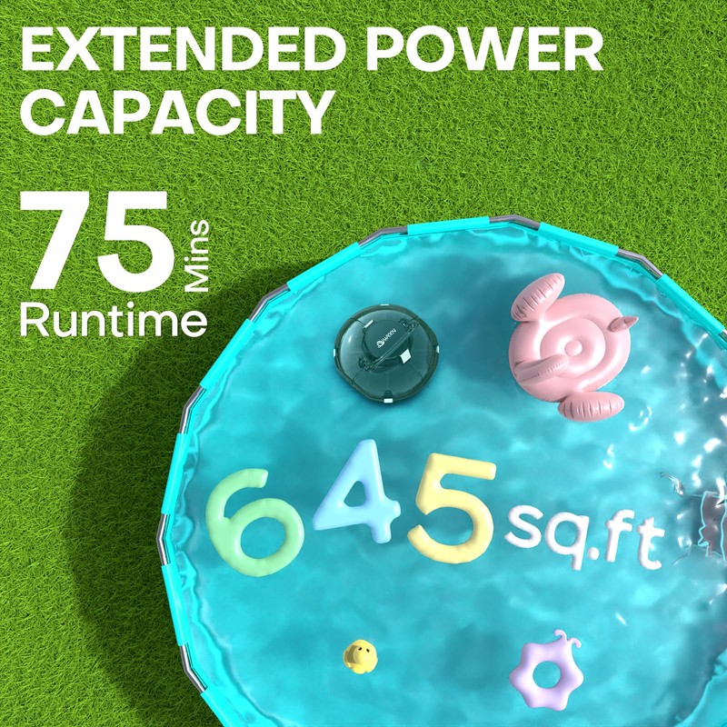 Cordless Robotic Pool Vacuum, Self-Parking Technology, Portable, Ideal for Above-Ground