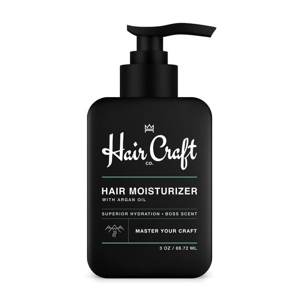 Hair Craft Co. Hair Moisturizer 3oz – Men’s Daily Leave-In Conditioner – Premium Hair Hydration with Argan Oil – Restore Shine + Reduce Frizz/Dry Scalp – Soften Hair + Repair Split Ends – Scented