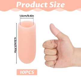 10 Pcs Gel Finger Cots, Silicone Finger Protector Support Fingertip Bandages Short Thumb Guard for Embroidery, Cutting, Hands Cracking, Corns, Blisters, and Calluses Protect (Beige)