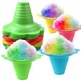 Newbested 50 Pack 8 OZ Colorful Flower Shaped Snow Cone Cups,Small Plastic Shaved Ice Drip Cups Snack Ice Cream Bowls for Kids Party Summer Cookout Commercial Food Service