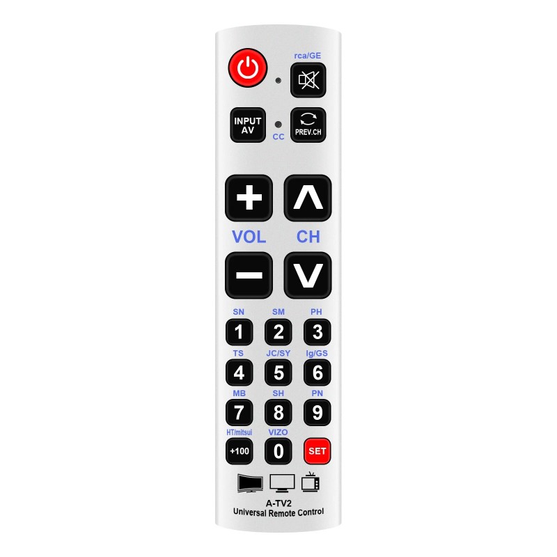 Universal Big Button Universal Remote Control A-TV2 URC-1234ALB for Almost