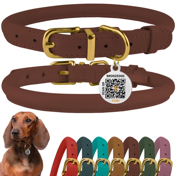BRONZEDOG Rolled Leather Dog Collar Durable Round Rope Collars for
