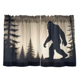 YMGQYJ Kitchen Window Curtains Semi Sheer Silhouette of Sasquatch Print for Bedroom Bathroom Kitchen RV Protection, Half Window Shade 27×24 in per Panel