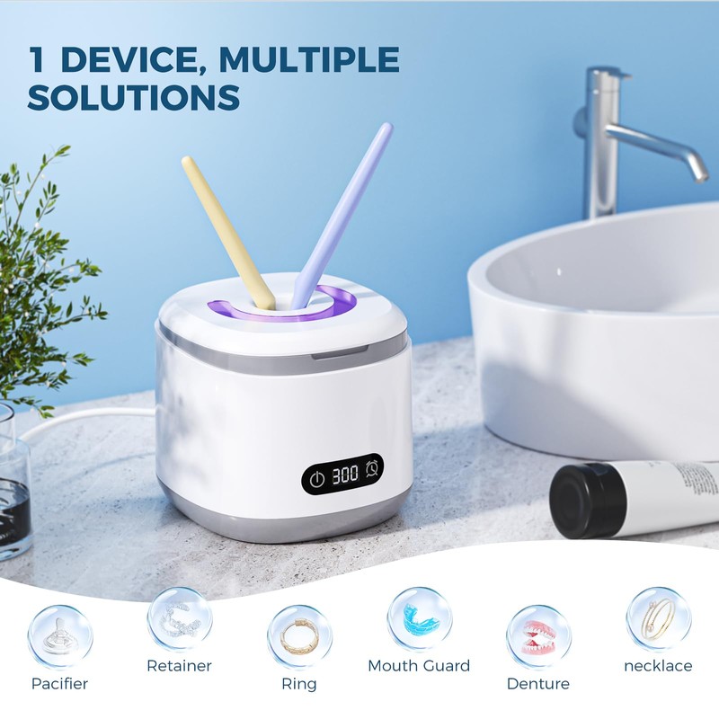 Ultrasonic Jewelry Cleaner Digital Timer, Retainer Cleaner Machine for Mouth