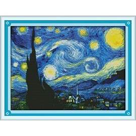 Stitchmelody Cross Stitch Kits,14CT Counted Kit for Adults, Unprinted Pattern Embroidery Kits,DMC Threads Supplies-The Starry Night of Van Gogh 46cm×35cm