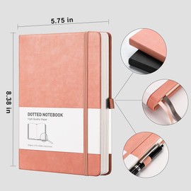 RETTACY Dotted Bullet Grid Journal 2 Pack - A5 Dot Grid Leather Hardcover Notebook with 320 Pages, 120 GSM Premium Acid-Free Paper, Back Pocket, 5.75'' × 8.38'' (Black & Pink)