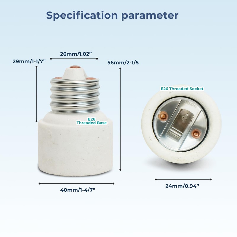 ALUCSET 3 Pack Porcelain Light Socket Extender, Medium Screw Base