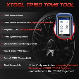 XTOOL TP150 TPMS Programming Tool, 2026 TPMS Relearn Tool, Activate/Relearn/Diagnosis All Known TPMS Sensors, Program XTOOL TS100 Sensors (315/ 433MHz), TPMS Reset Tool TPMS Programmer