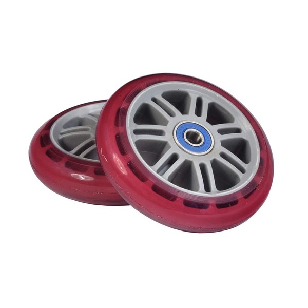 AlveyTech 98 mm Razor A Kick Scooter Wheels with Bearings and 7 Spoke Rims (Set of 2) (Wine Red Wheel Gray Hub)