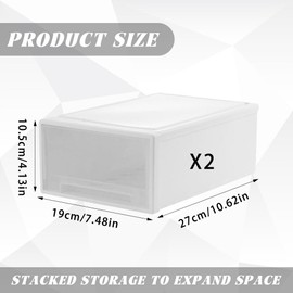 quiodok Pack of 2 Plastic Drawer Boxes, White, Stackable Desk Drawer Box, Made of Plastic, Suitable Desk Organiser with Drawers for Living Room, Bedroom, Office