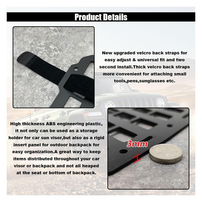smilfuy Vehicle Rigid MOLLE Panel, Tactical Gear Car Sun Visor
