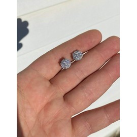 Women's & Men's Real Solid 925 Silver Iced CZ Hip Hop Earrings 1/3" Cluster Round Studs