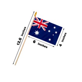 Australia Stick Flag 4x6IN 12 Pack Small Mini Australians National Handheld Flag with Wood Pole And Blunt Spear Top