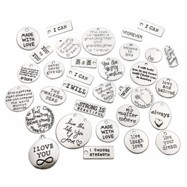 iloveDIYbeads 30pcs Inspiration Words Charms Craft Supplies Mixed Pendants Beads Charms Pendants for Crafting, Jewelry Findings Making Accessory for DIY Necklace Bracelet (M044)
