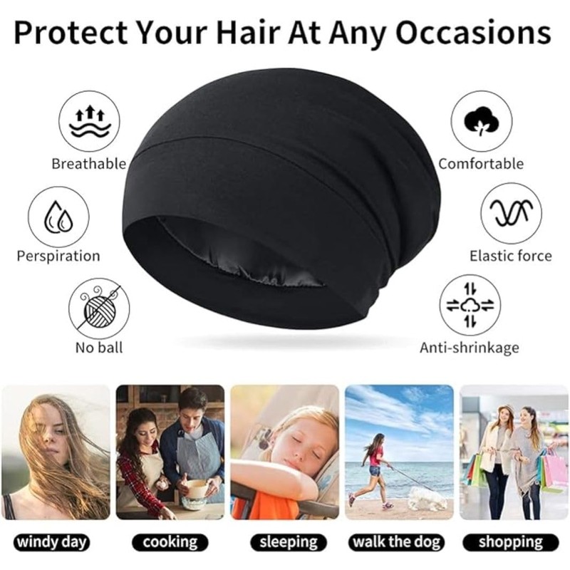 Gorro de satén con forro de seda, cubierta ajustable para