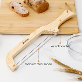 AIEVE Bread Bow Knife For Homemade Bread with 2 Thickness Guide,Wooden,16.5”