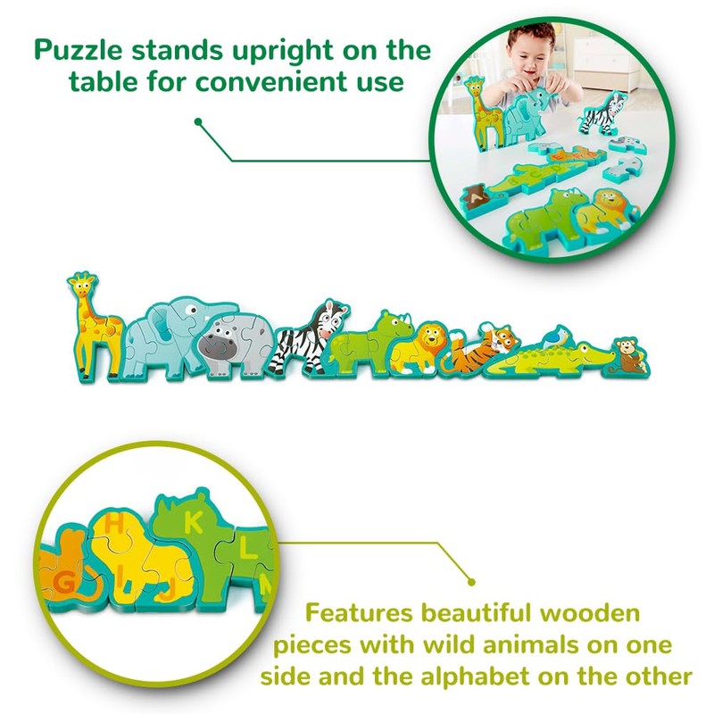 Hape Wooden Animal Parade Building Blocks Alphabet Puzzle and Playset