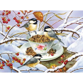Cobble Hill 275 Piece Easy-Handling Puzzle - Chickadee Tea - Sample Poster Included