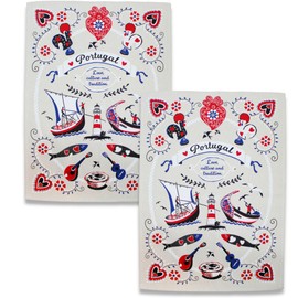 Pinheiro & Pinheiro, Lda Portuguese Icons Heart & Lighthouse Themed Decorative Kitchen Dish Towels - 100% Cotton, Made in Portugal