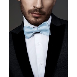 DiBanGu - Juego de 3 pajaritas para hombre, corbata de lazo y bolsillo cuadrado, ajustable, satén sólido, formal, pajarita para boda, Azul bebé, Talla única