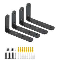 Mooche 4Pcs Shelf Brackets Black, Heavy Duty Angle Brackets, Metal L-Shaped Shelf Bracket, 12.5×7.5×2.5CM for Shelves Support Wall Hanging Supporting Suspended Items