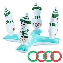 Christmas Party Ring Toss Game for Kids Adults,Inflatable Xmas Snowman Ring Toss Game with 4 Rings,Fun Christmas Games for Families School Office Indoor Outdoor Game,New Year Kids