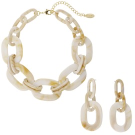 BOCAR Acrylic Chunky Statement Necklace for Women Cube Link Chain Collar Necklace and Hoop Earrings Costome Jewelry Set (NK-10667-Antique White)