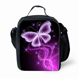 Amzbeauty Crystal Butterfly Print Lunch Bag for School Kids Boys Girls Small Lunch Box Insulated Lunch Container with Adjustable & Removable Tote Bag