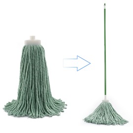 Matthew Cleaning Screw-on Heavy Duty Cotton Wet Mop Replacement Heads(Green, Medium,3Pack) with 2 Pack Microfiber Cloth for Residential & Commercial Floor Cleaning Use- Fit Standard American Screw