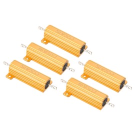 PATIKIL 50W 3 Ohm Aluminum Shell Resistor, 5 Pack Aluminum Housing Resistor Housed Case Wirewound Resistors Screw Tap Power Resistor 5% Tolerance, Golden