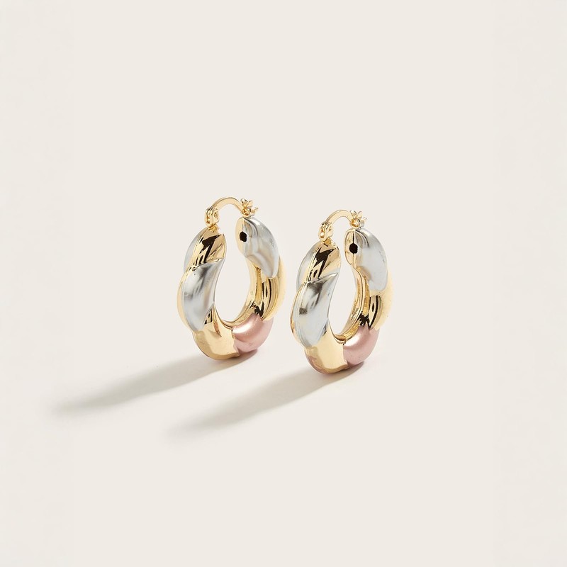 Women's Tri Color Twisted Hoop Earrings - Gold Silver and