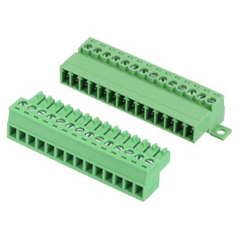 sourcing map 14 Pin Screw Terminal Block Connector,3.5mm/0.14 inch Pitch Male & Female PCB Mount Screw Terminal 300V 8A Green Terminal Block Connector for Home Electronic Project