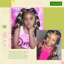 YAEISM 24PCS Bow Hair Clips Colorful Star Hair Clips Non Slip Small Hair Bows Metal Y2K Star Barrettes Bowknot Hair Accessories for Women and Girls